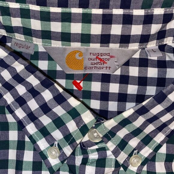 Carhartt Mens Regular Large Blue Green Plaid Long Sleeve Lloyd Button Down - Picture 4 of 4